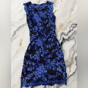 Tadashi Shoji Black and Blue Floral Sequin Dress